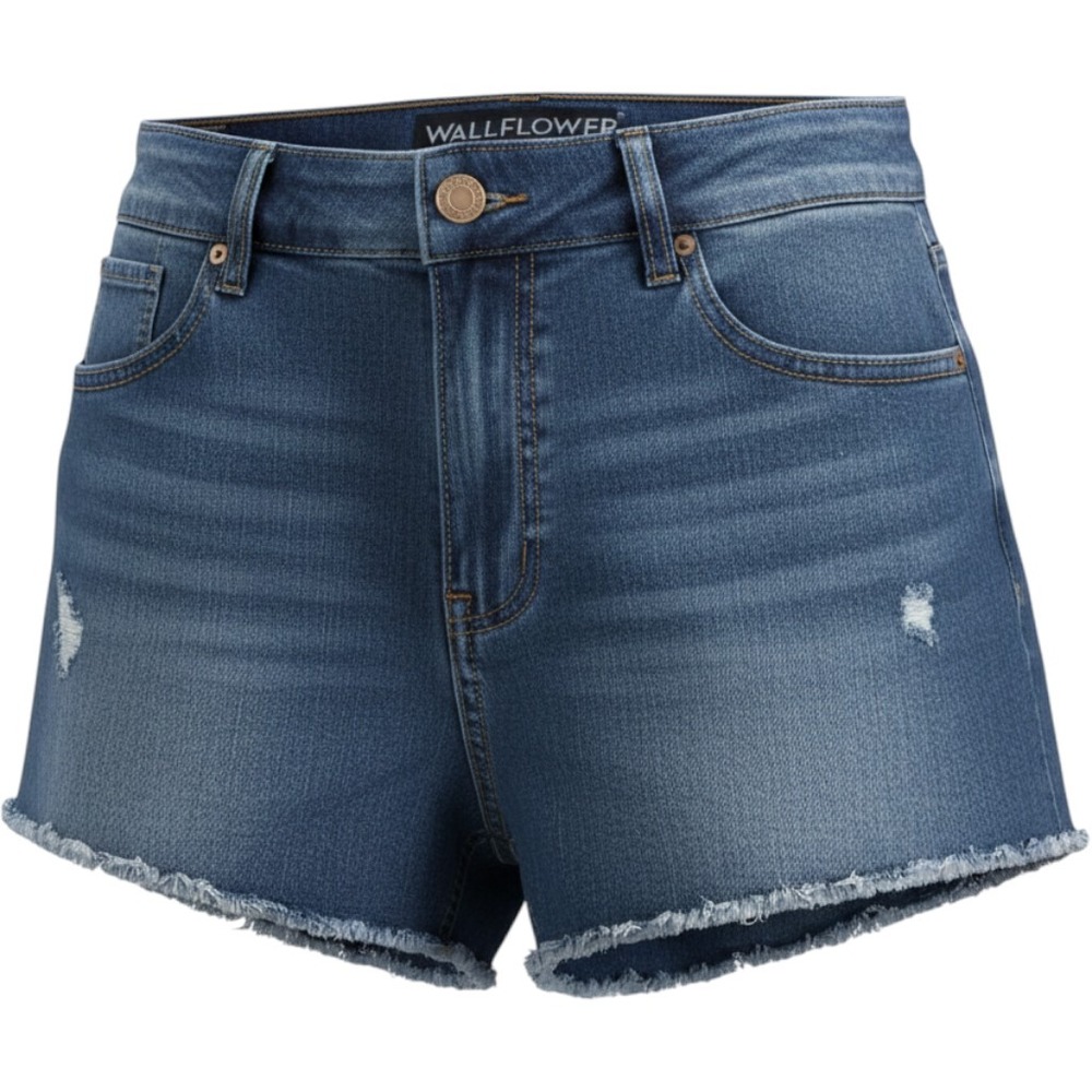 WallFlower Fearless Curvy Super High Rise Distressed Denim Shorts Size 9 NWT